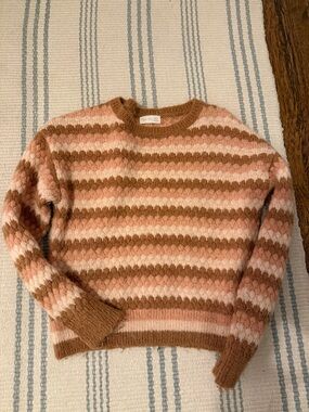Rylee + Cru Pink and Brown Striped Crewneck Sweater - size 8/9